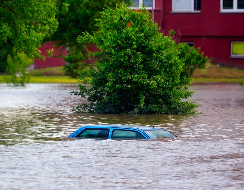 car in flood water